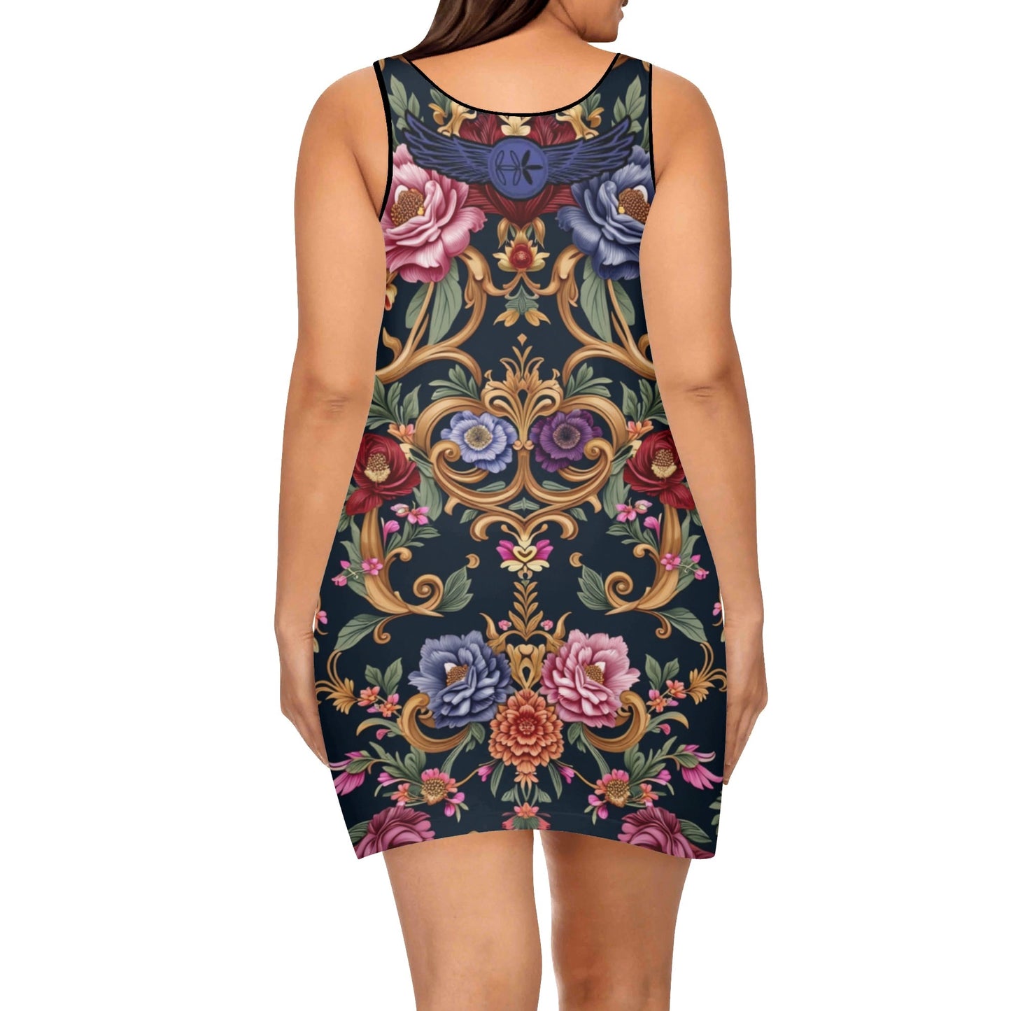 Womens Elegant Royal Floral Sleeveless Vest Dress by Highest Evolution