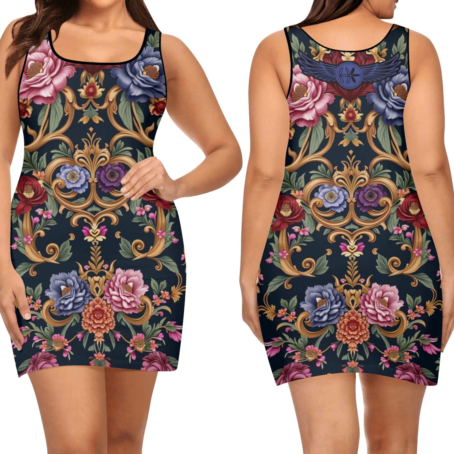 Womens Elegant Royal Floral Sleeveless Vest Dress by Highest Evolution