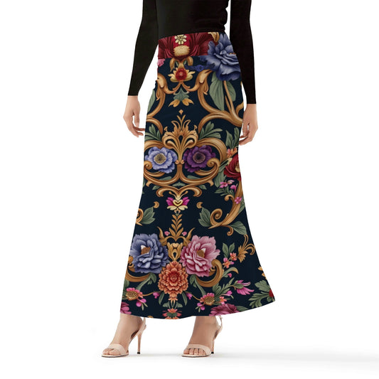 Womens Royal Floral Fishtail Long Skirt by Highest Evolution